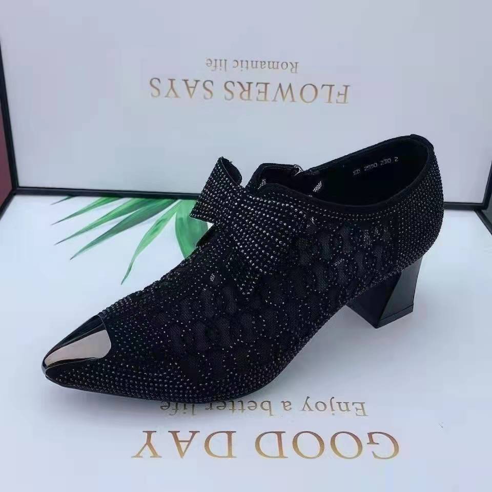 Summer Casual Rhinestone Hollow Chunky Heel Shoes and New Belt Buckle Solid Color Plus Size Women's Sandals