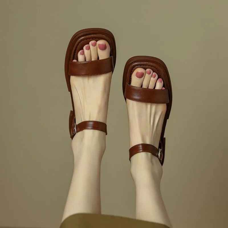 Genuine Leather Low Heel Sandals