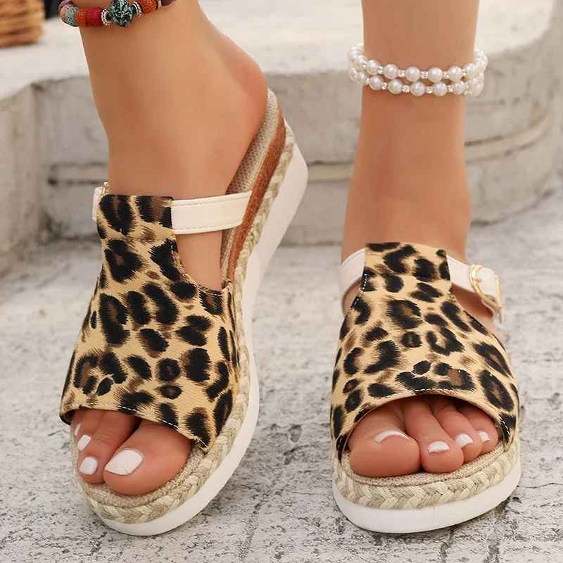 Leopard Print Wedge Sandals