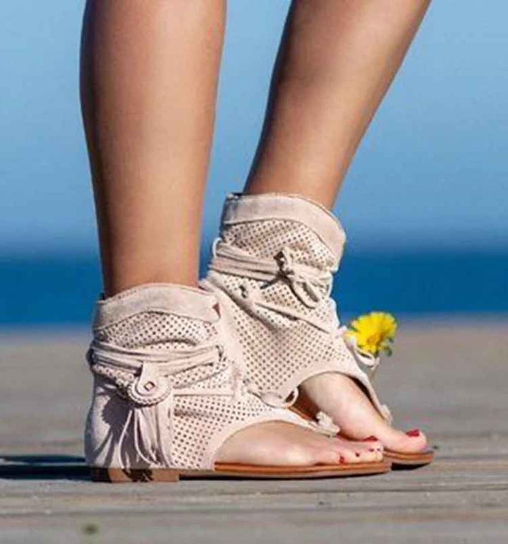 Retro Tassel Lace-Up Sandals
