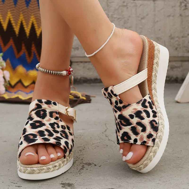 Leopard Print Wedge Sandals