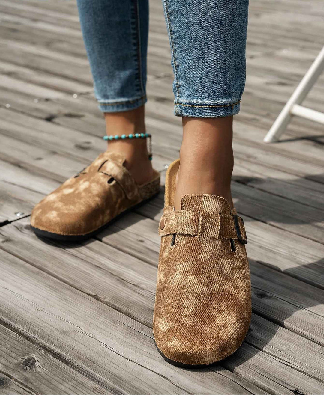 Cork Sole Buckle Slide Slippers