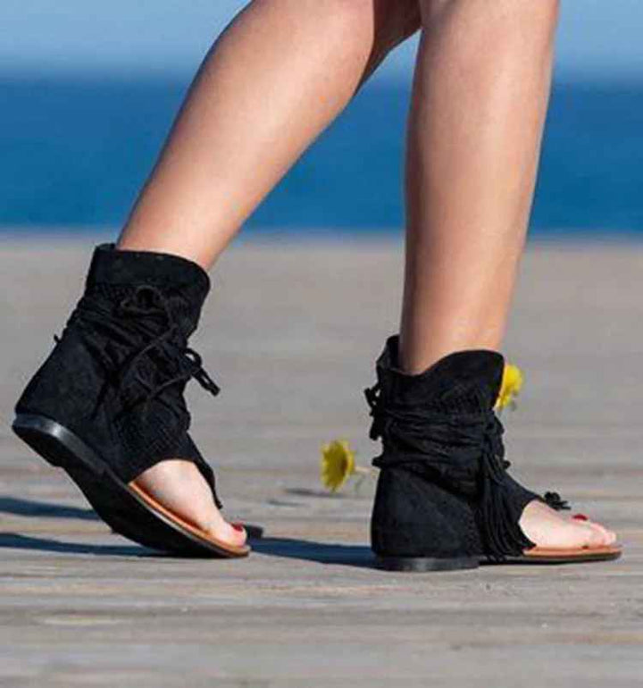 Retro Tassel Lace-Up Sandals