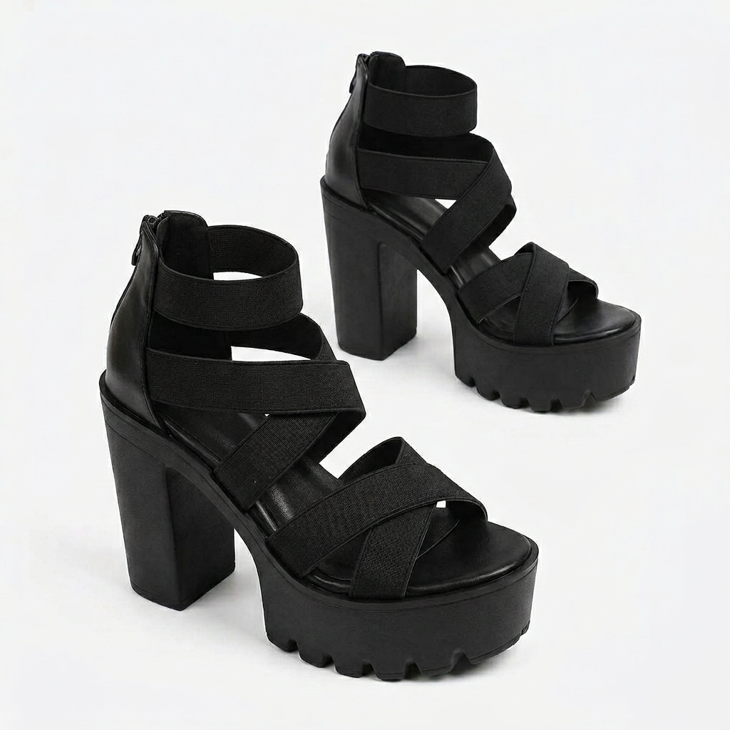 Zarelle - Cross-Strap Platform Heel Sandals with Hidden Back Zip