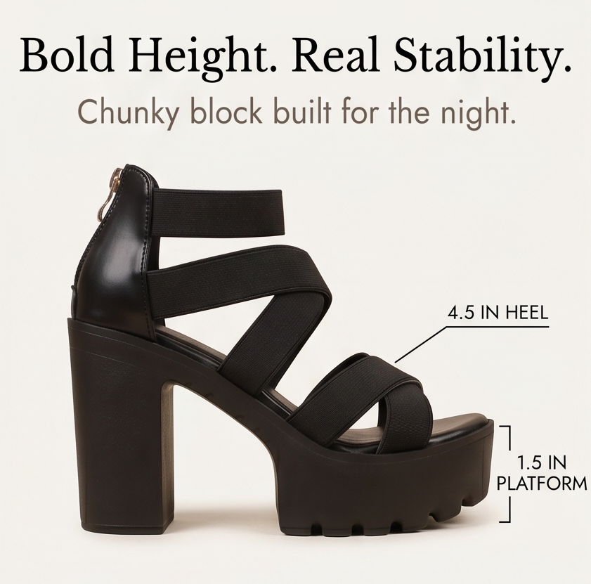 Zarelle - Cross-Strap Platform Heel Sandals with Hidden Back Zip