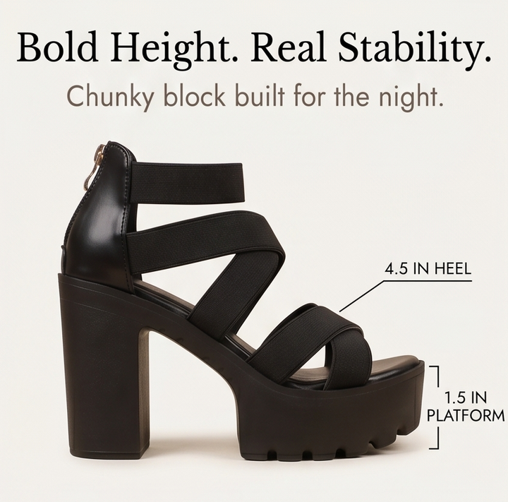Zarelle - Cross-Strap Platform Heel Sandals with Hidden Back Zip